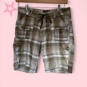 Y2K Plaid Cargo Shorts - Olive/Brown/Grey